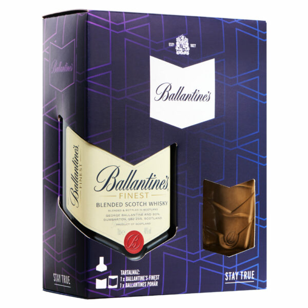 BALLANTINE'S Finest whisky + díszdoboz, pohár (0.7l - 40%) - DRS