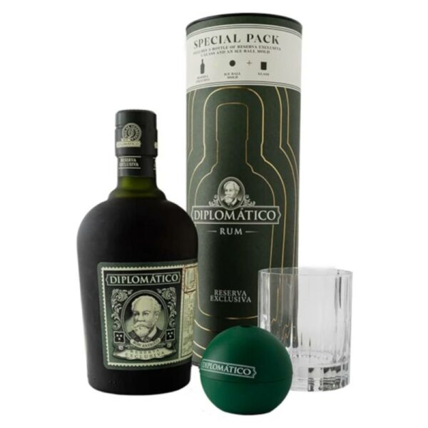 DIPLOMÁTICO Reserva Exclusiva rum + díszdoboz, pohár, jéggömb készítő (0.7l - 40%) - DRS