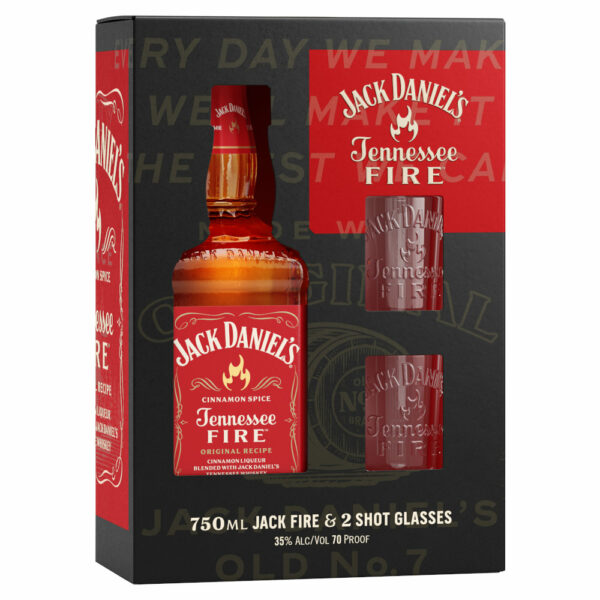 JACK DANIEL'S Fire whisky + díszdoboz, pohár (0.7l - 35%) - DRS