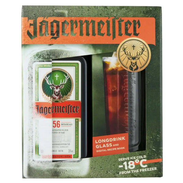 JAGERMEISTER likőr + díszdoboz, pohár (0.7l - 35%)