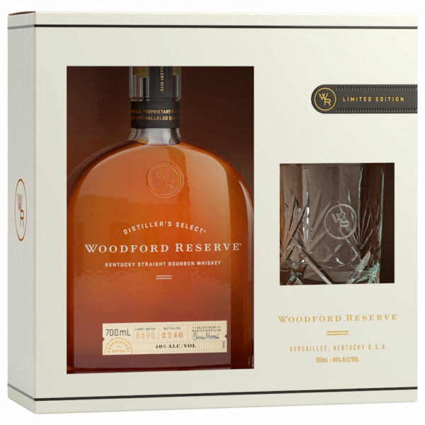 WOODFORD Reserve Bourbon  whisky + díszdoboz, pohár (0.7l - 43.2%)